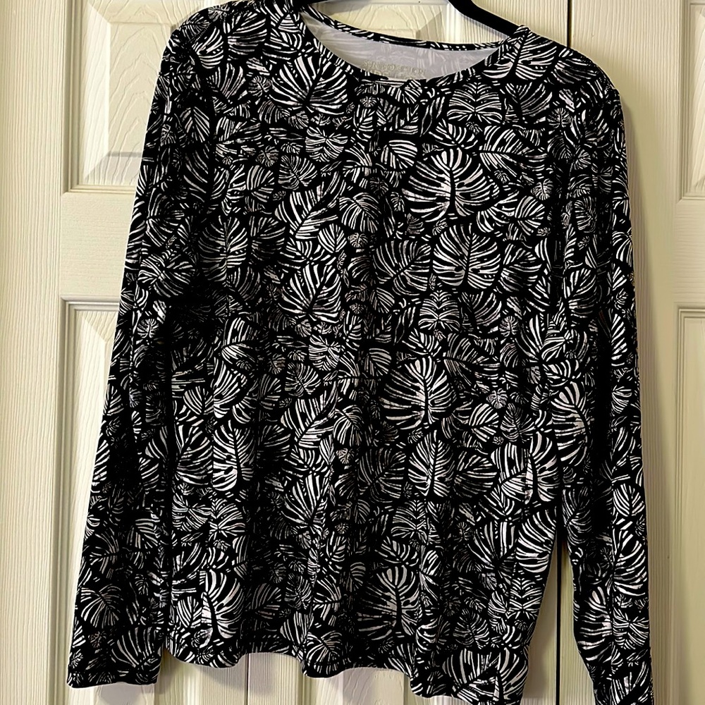 Black and white palm fronds rash guard upf 50+